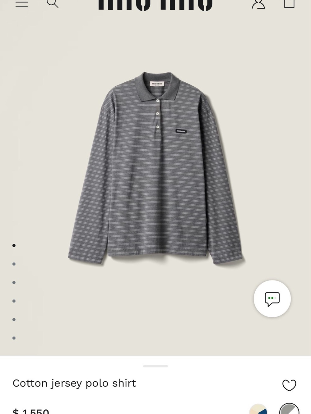 Miu Miu Gray Striped Long-Sleeve Polo